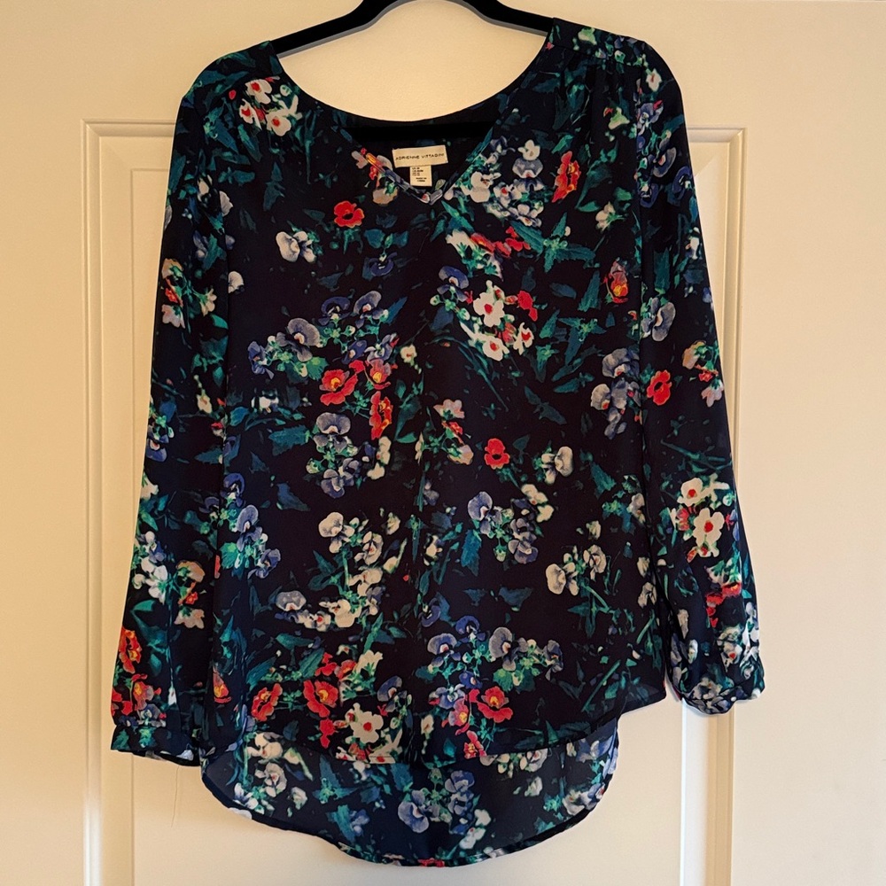 Adrienne Vittadini Floral Top - Navy